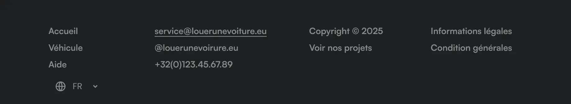 Exemple du footer de louerunevoiture.eu