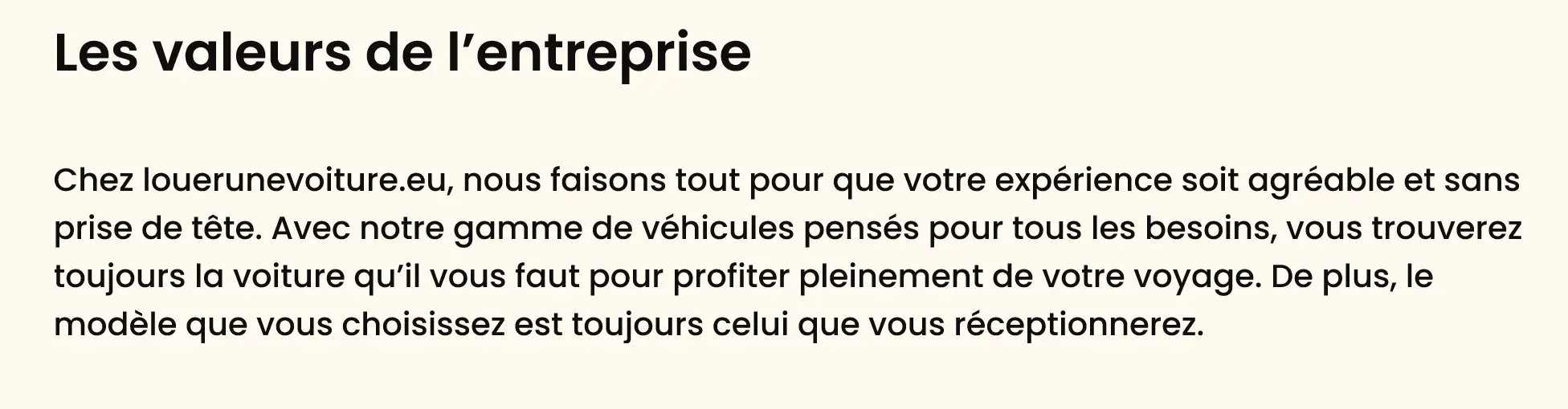 Exemple de la mise en page du texte de louerunevoiture.eu